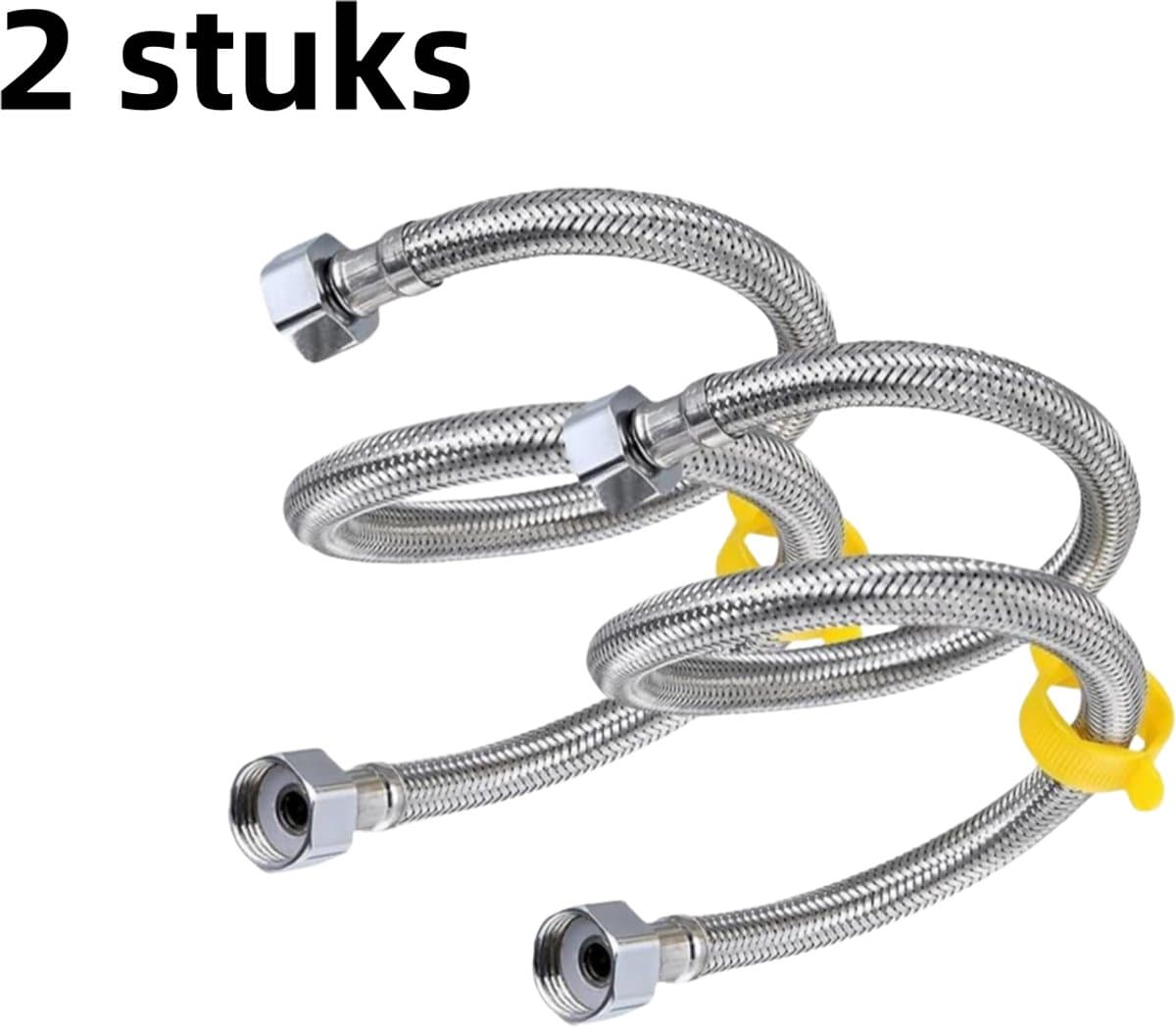 2-delige gevlochten hogedrukslang - Slang voor boilers, explosieveilige slang - Bestand tegen hoge temperaturen - Geschikt voor kraaninlaat - 304 slang met dubbele uiteinden [60 cm] [Gegalvaniseerde stalen dop] — afbeelding 1
