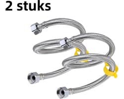 2-delige gevlochten hogedrukslang - Slang voor boilers, explosieveilige slang - Bestand tegen hoge temperaturen - Geschikt voor kraaninlaat - 304 slang met dubbele uiteinden [60 cm] [Gegalvaniseerde stalen dop]