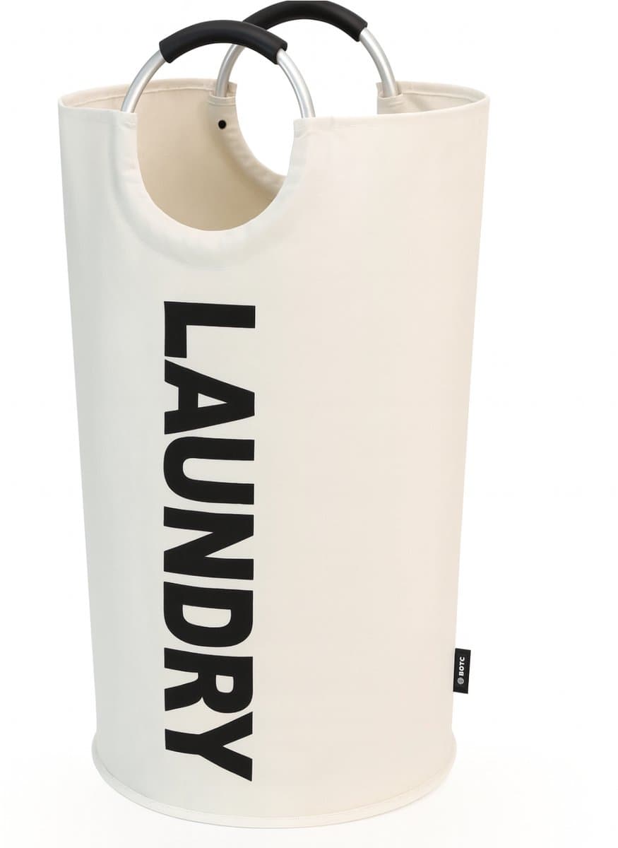 BOTC Wasmand - Waszak - Laundry basket - Wassorteerder - 38x63 cm - waszak vouwbaar - draagbaar wasbox - Gebroken wit — afbeelding 1