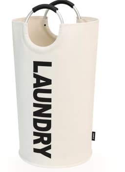 BOTC Wasmand - Waszak - Laundry basket - Wassorteerder - 38x63 cm - waszak vouwbaar - draagbaar wasbox - Gebroken wit — thumbnail 1