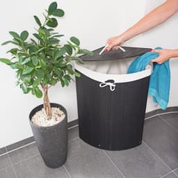 3x wasmand hoekmodel bamboe - 60 liter - deksel - zwarte wasbox - driehoekig — thumbnail 5