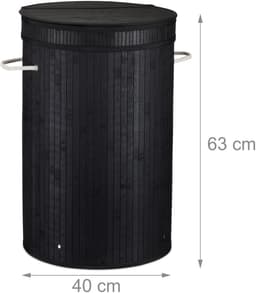 3x wasmand bamboe - ronde wasbox met deksel - 63 x 40 cm - 65 liter - zwart — thumbnail 4