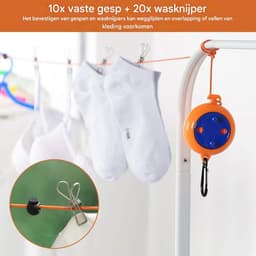 EXCITAT Intrekbare waslijn - Draagbare kampeerwaslijn - Antislip waslijn voor buiten - Geschikt voor kamperen, wandelen, hotels, tuinen, balkons - 8 m — thumbnail 4
