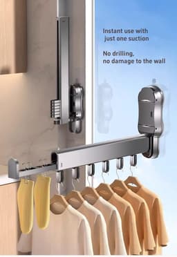 Droogrek voor aan de muur, met zuignap, 90° opvouwbaar droogrek van aluminiumlegering voor binnen- en buitengebruik. — thumbnail 4