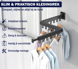 PLAY IT Wanddroogrek 127cm Inklapbaar 18 Haken Zwart - Wasrek/Droogrek Hangend + Handdoek Haakje — thumbnail 2