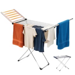 Cheqo® Elektrisch Droogrek - Verwarmd Droogrek - Inklapbaar Wasrek - 12 Meter Droogruimte - 230W Vermogen - Aluminium Materiaal - IPX1 Waterbestendig - Instelbare Temperatuur - 45-55 Graden Celsius - 20 Verwarmde Stangen - Compact Formaat — thumbnail 1