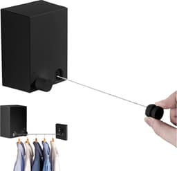 Waslijn Uittrekbaar - Waslijndraad - Wasdraad - Wasrek Alternatief - Roldrooglijn - 2 Drooglijnen - 4,2 M Drooglengte - Keuze Uit Lijmen Of Boren - Wanddroogrek - Wasrek - Droogrek - Zwart — thumbnail 1