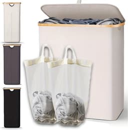 Nivard Wasmand 2 Vakken - Wassorteerder - Laundry Basket - Bag - Wit - 100 Liter — thumbnail 5