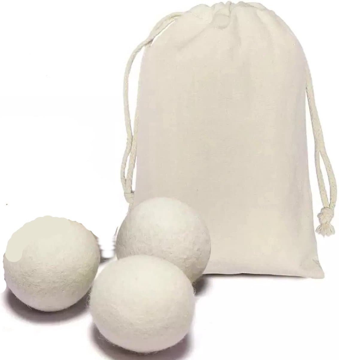 3 grote drogerballen 7cm van wol in bewaarzakje - duurzaam eco friendly sustainable — afbeelding 1
