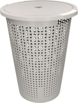 Wasmand met deksel - grijs - 35 liter - 40 x 52 cm - kunststof - rond - wasbox - mand voor wasgoed — thumbnail 1