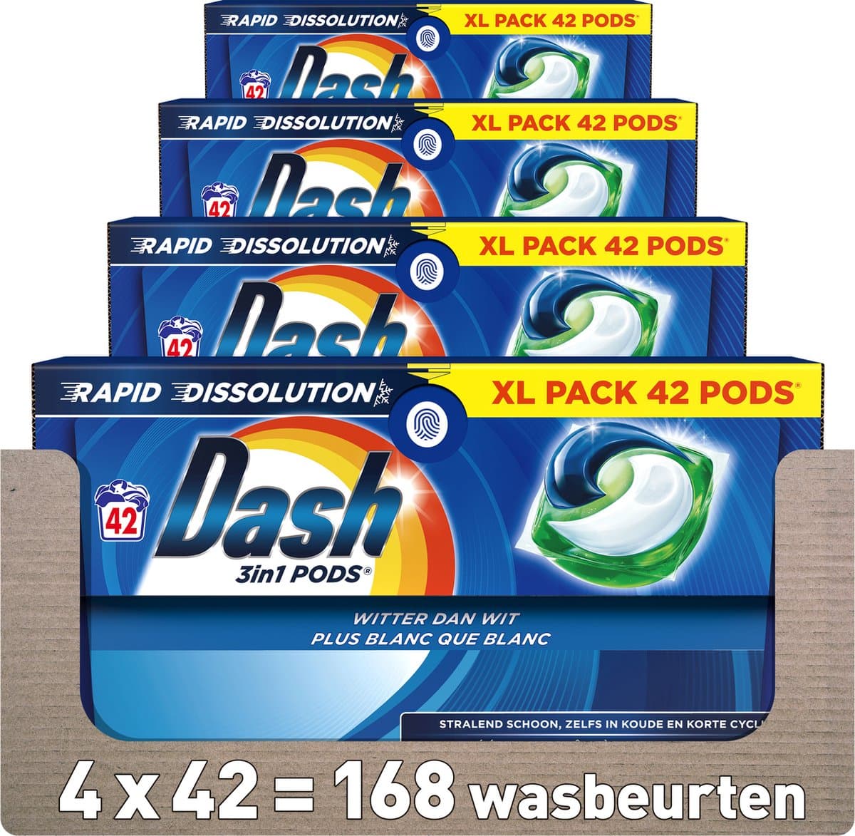 Dash 3in1 PODS - Witter Dan Wit - Wasmiddelcapsules - Voordeelverpakking 4 x 42 Wasbeurten — afbeelding 1