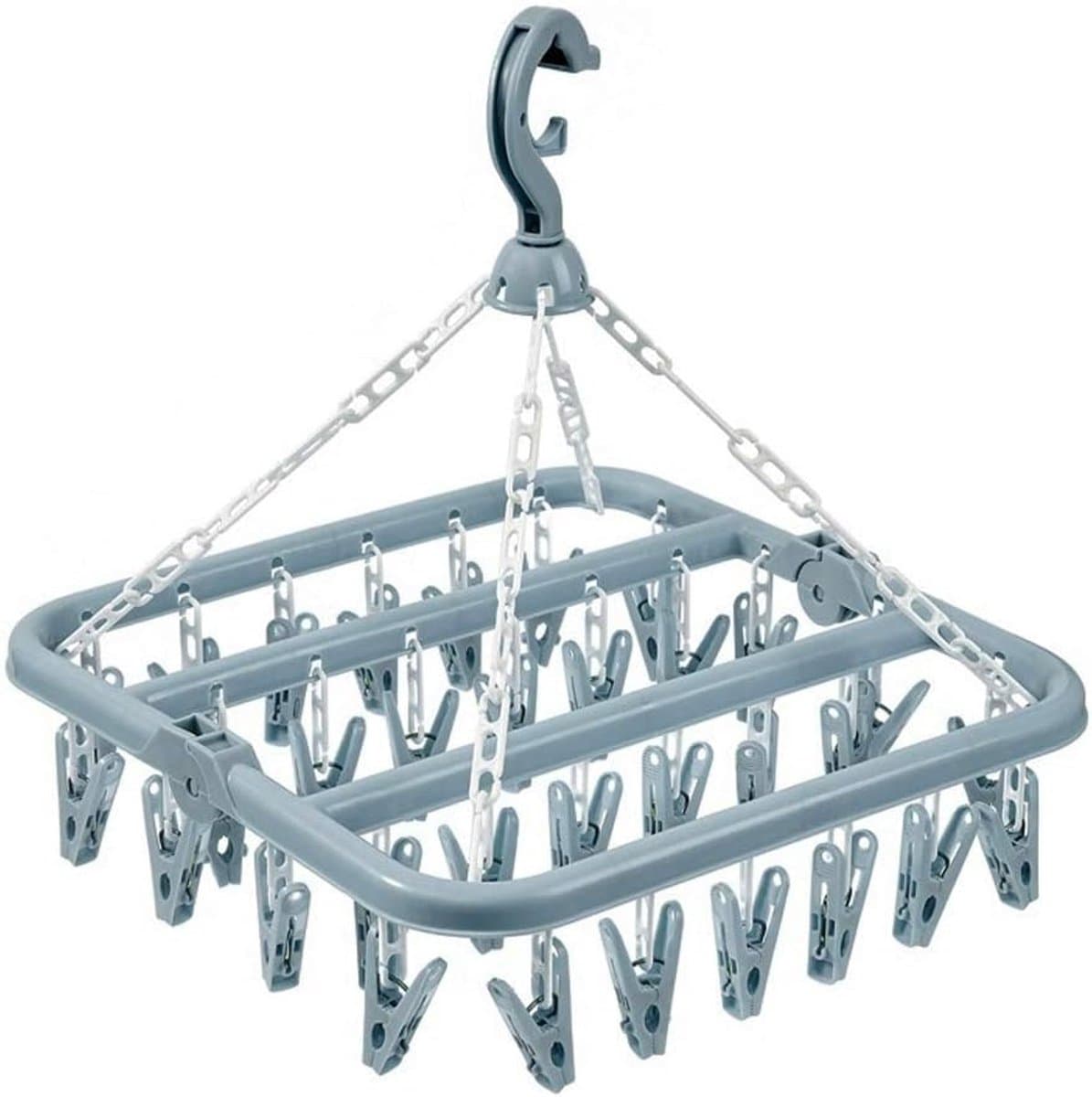 Opvouwbaar wasrek - met 32 clips - draaihaken - winddicht - kleerhanger voor sokken, ondergoed, handdoeken - blauw — afbeelding 1