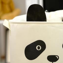 Opvouwbare cilindrische linnen wasmand - Grote opbergmand voor babykamer speelgoed dekens en kleding - Panda-motief — thumbnail 3