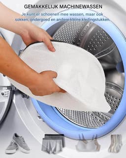 Schoenen Waszak - 2 stuks - Schoenen was tas - Wasnet Voor Schoenen - Schoenen / Sneakers - Herbruikbaar - Netje Anti-Vervorming - Met Rits En Hangende Ring - 42×24cm - White — thumbnail 3