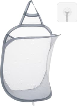 Allecto Plus - Hangende Opvouwbare Wasmand met Zelfklevende Haak - Grijs - Voor Thuis en Reizen — thumbnail 1