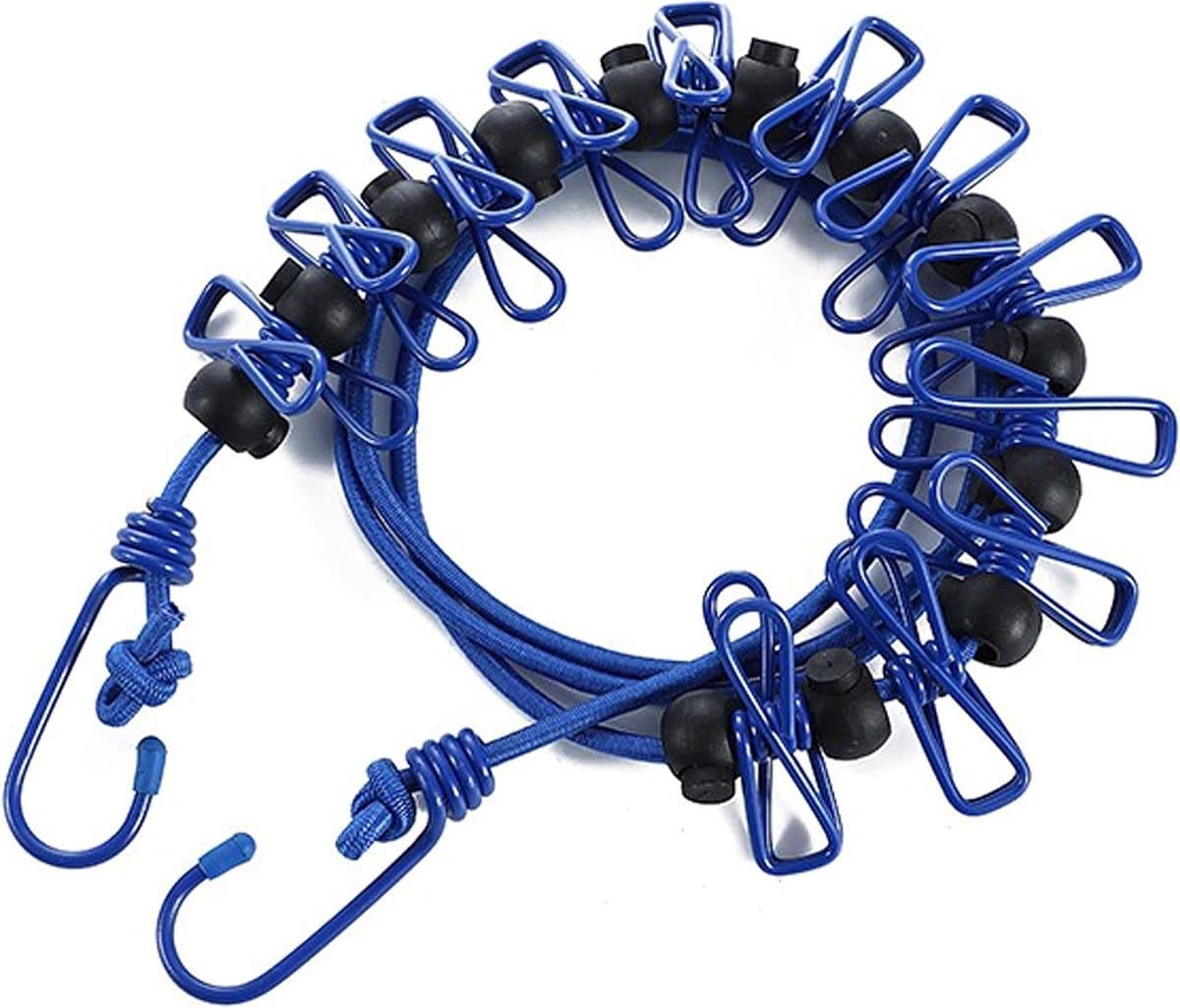 Portable Clothesline Travel Clothesline Adjustable Retractable Windproof Rope Clothesline with 12 Wire Clips and Non-Slip Buckle for Camping Travel Clothes Wash-Dry-Blue - 1 Pack — afbeelding 1