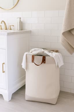 NOVARTA, Opvouwbare wasmand van jute stof met lederen handvat, opbergmand, Laundry basket - Wasbox — thumbnail 4