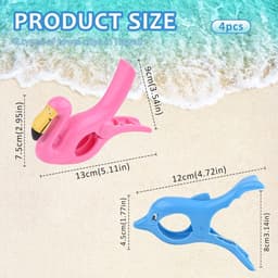 JGS Premium - Grote strandhanddoekklemmen 4 stuks - Winddicht - Flamingo en dolfijnen - Badhanddoek klemmen - Kunststof - Quiltclips - Strand accessoires — thumbnail 5
