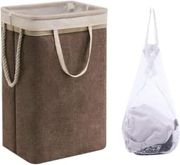 Opvouwbare wasmand - Wasmand met deksel - Opvouwbare waterdichte prullenbak - met uitneembare tas - Wasmand met grote capaciteit - Opbergtas - voor slaapzaal, slaapkamer, badkamer, kleding en speelgoed - Bruin — thumbnail 1