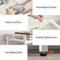 Wassorteerder - 168L - Met 3 vakken, 2 planken en uitneembare zakken - Voor wasruimte en slaapkamer - Wit — thumbnail 5