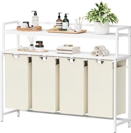 Wassorteerder - 168L - Met 3 vakken, 2 planken en uitneembare zakken - Voor wasruimte en slaapkamer - Wit — thumbnail 1