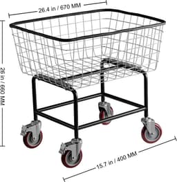 Wasmand van Draad, 17 Liter, 89 cm x 40 cm x 56 cm Commerciële Mand met Wielen, Verchroomd Stalen Frame, 12,7 cm Wielen, Voor Wasgoed — thumbnail 3