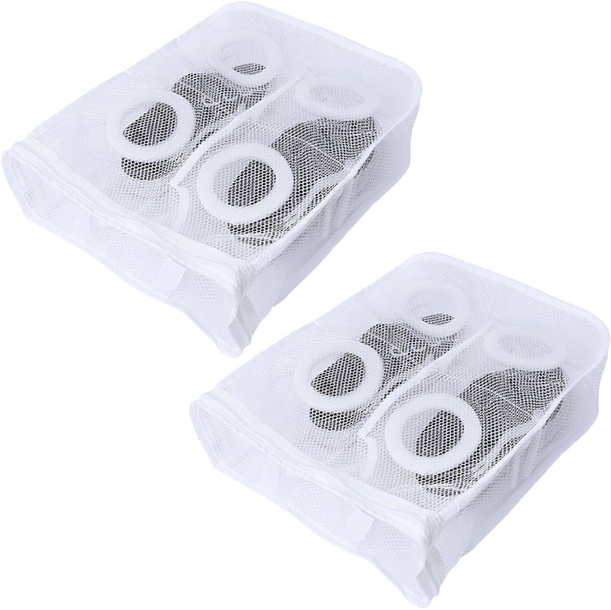 2 stuks schoenwaszakken - Alleen voor de wasmachine - Netstof schoenwaszak - Ophangbaar met rits - Geschikt voor het wassen van delicate kleding - Geschikt voor sportschoenen, ondergoed, sokken - Wit - 24.5 x 28 x 8 cm / 9,6 x 11 x 3,1 inch — afbeelding 1