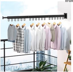 RFWR® Uittrekbaar Wandwasrek 120 cm met 18 Haken en Handdoekhouder – Inklapbaar en Ruimtebesparend — thumbnail 1