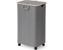 Posity Wasmand op Wielen – 100 Liter – Opvouwbaar – Met Deksel & Handvaten – Wasmand Stof - Bamboe - Laundry Basket - Incl. Waszak - Grijs — afbeelding 1