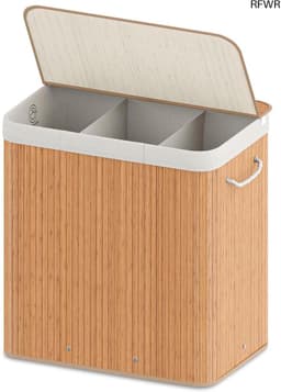 RFWR® Wasmachine boodschappentas met 3 vakken en deksel – Opvouwbare bamboe wasmand van 150L — thumbnail 1