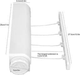 Cuhostki - 5 Waslijnen - Wandwaslijn Met Continu Uittrekbaar - Roldrooglijn - Wit - Praktisch Rolsysteem Voor Wandmontage Incl. Bevestigingsmateriaal — thumbnail 3