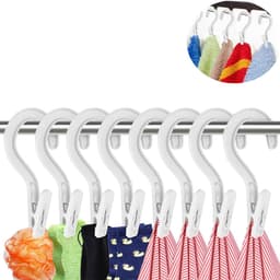 Washaken Clip - Drooghaak voor kleding - Washaken met klemmen - kleerhangers voor sokken - Sterke plastic wasknijpers - Veelzijdig - draagbare antislip plastic hangers clips - voor kleding gordijn badhanddoek hoed lakens jas - 8stuks - wit — thumbnail 1