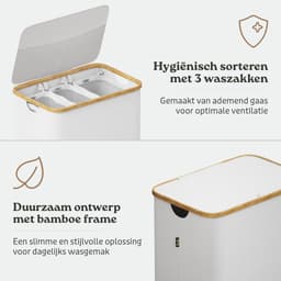 Avela Wasmand 3 vakken met deksel - 160L - Wit - Wassorteerder — thumbnail 4