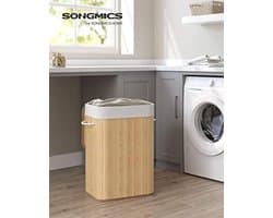 SONGMICS Bamboe Opvouwbare Wasmand met Deksel - 72 L - Beige LCB10Y
