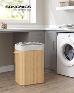 SONGMICS Bamboe Opvouwbare Wasmand met Deksel - 72 L - Beige LCB10Y — thumbnail 1