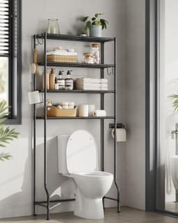 Zwaar Wasmachine rek - Wasmachine rek met opbergruimte en haken- verstelbare planken - Toilet kast - 30 x 83 x 176 cm - zwart — thumbnail 1