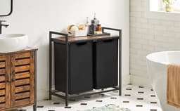 Wasmand, mand met 2 vakken, bak met 2 afneembare zakken van Oxford-stof, metalen frame, 2 x 46 l, 73 x 33 x 72 cm, rustiek bruin en zwart — thumbnail 5