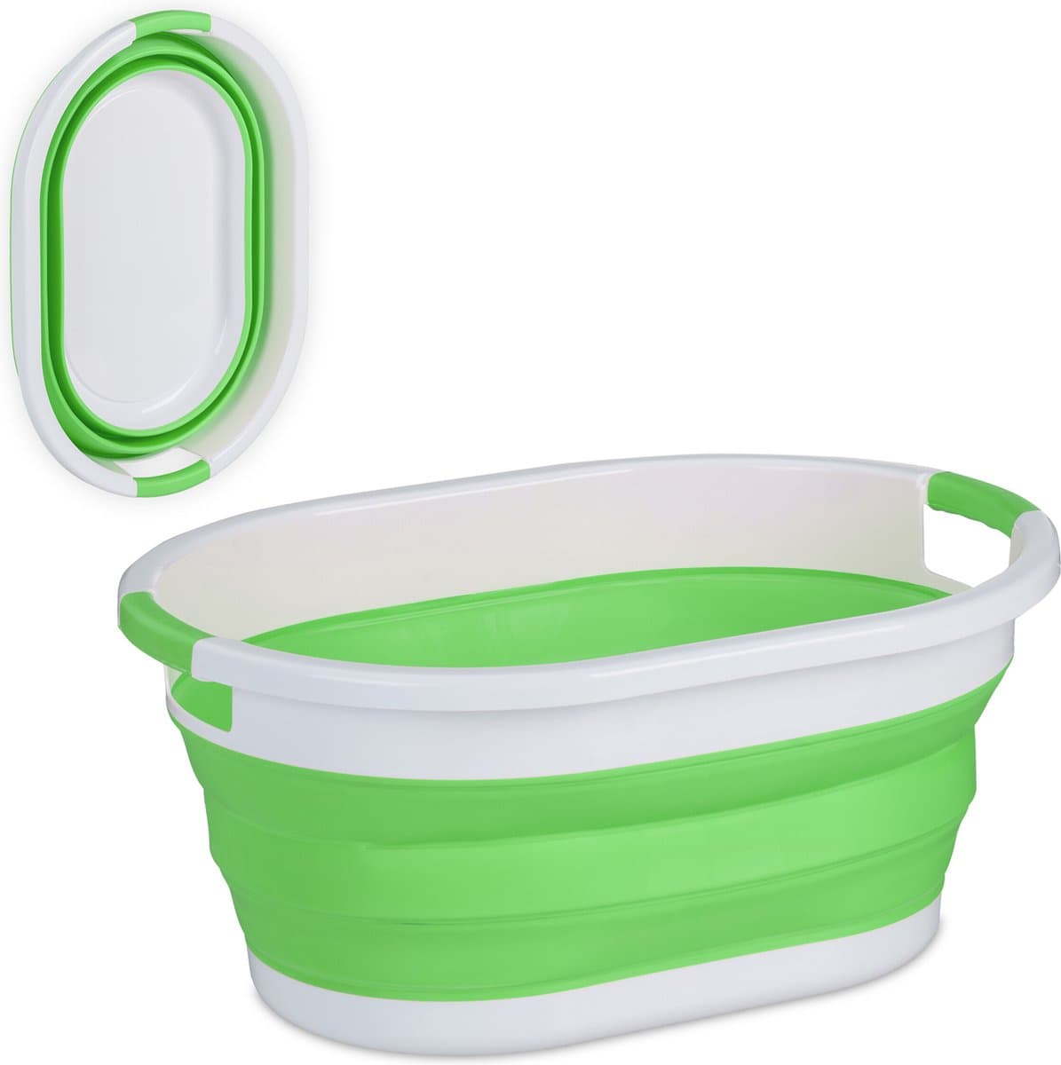 opvouwbare wasmand - 36 liter - kunststof - ruimtebesparend inklapbaar - handvatten - groen-wit — afbeelding 1
