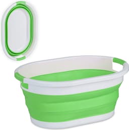 opvouwbare wasmand - 36 liter - kunststof - ruimtebesparend inklapbaar - handvatten - groen-wit — thumbnail 1