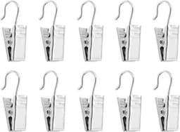 10 Stuks - Gordijn clips - RVS - Gordijnhaakjes - Gordijnhaken - Haakjes voor handdoeken, theedoeken en vaatdoeken - Badkamerhaken - Metalen wasknijpers - Clips voor gordijnen - Clipjes - Metalen knijpers - Knijper voor het douchegordijn — thumbnail 2