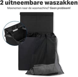 Wasmand met 2 vakken | 120L Opvouwbare Wasmand | Dubbele Wasmand | Wasbox | (zwart) LB620 — thumbnail 4