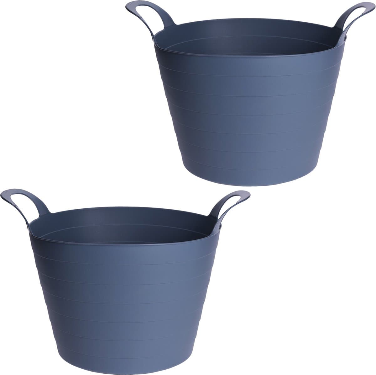Excellent Houseware Flexibele emmers/wasmanden - 2x stuks - 30L - blauw - kunststof — afbeelding 1