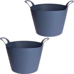 Excellent Houseware Flexibele emmers/wasmanden - 2x stuks - 30L - blauw - kunststof — thumbnail 1