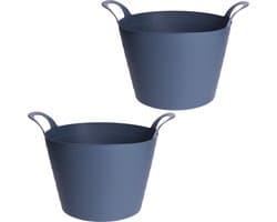 Excellent Houseware Flexibele emmers/wasmanden - 2x stuks - 30L - blauw - kunststof