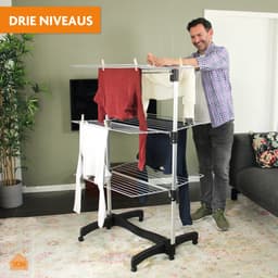 LaundrySpecialist Droogrek Lea - 40 meter aan drooglengte - 3 hoogteniveaus - Inklapbaar droogrek op wielen — thumbnail 4