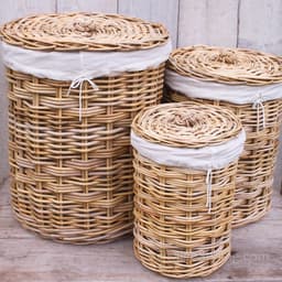 Migo Styling - Wasmand rond - Met binnenzak - Met deksel - Riet - Rotan - Naturel - Dia36xH50 cm — thumbnail 2