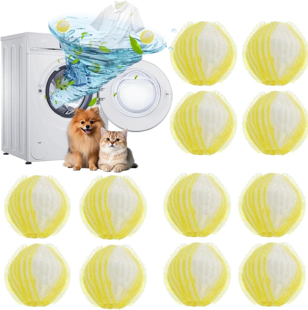 SnelShoppen - 12 stuks herbruikbare anti-haren wasmachine, haarvanger, wasbal voor het vangen van dierenharen, vezels en haren op kleding, tapijt, gee — afbeelding 1