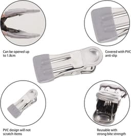 30 roestvrijstalen wasknijpers, multifunctionele antislip metalen wasknijpers, te gebruiken voor het vastklemmen van sokken, schoenen, handdoeken, voedselverpakkingen en foto's (grijs). — thumbnail 5