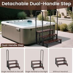 Whirlpool-trap met dubbele leuningen – 3-traps spa-treden voor whirlpool en zwembad – Afneembare U-vormige leuning, antislip treden, verstelbare voet, draagvermogen van 204 kg – Novihome Spa Step Deluxe — thumbnail 5