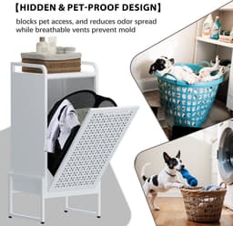VEEHAUS® Tessi Wasmand - Luxe Wasverzamelmand – Wasbox – Ergonomisch Uitneembare Zak – Metalen Frame van Hoogwaardig Staal - 42 x 35 x 93 cm – Crème — thumbnail 4